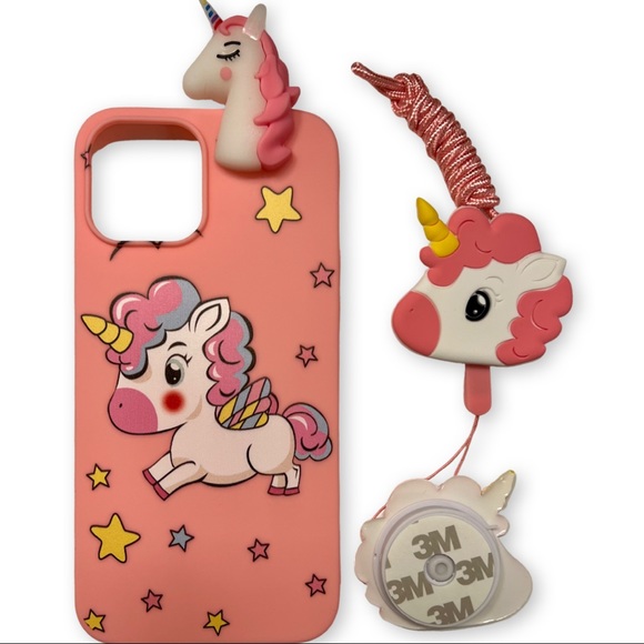 iphone 12 pro max unicorn case with matching lanyard and popsocket - Picture 2 of 5